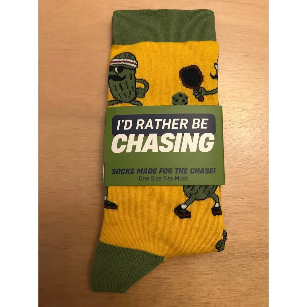 New Unisex I’d Rather Be Chasing Pickle🥒Ball Crew Socks Mustard Green OSFM